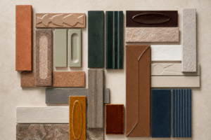 flat lay of various brick and metro tiles